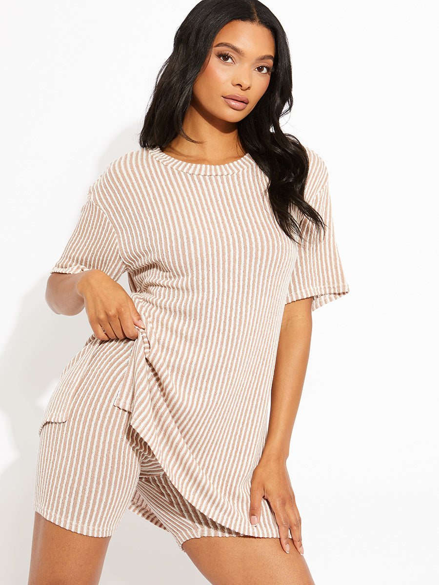 Woven Ribbed Oversized Top & Shorts Co-ord