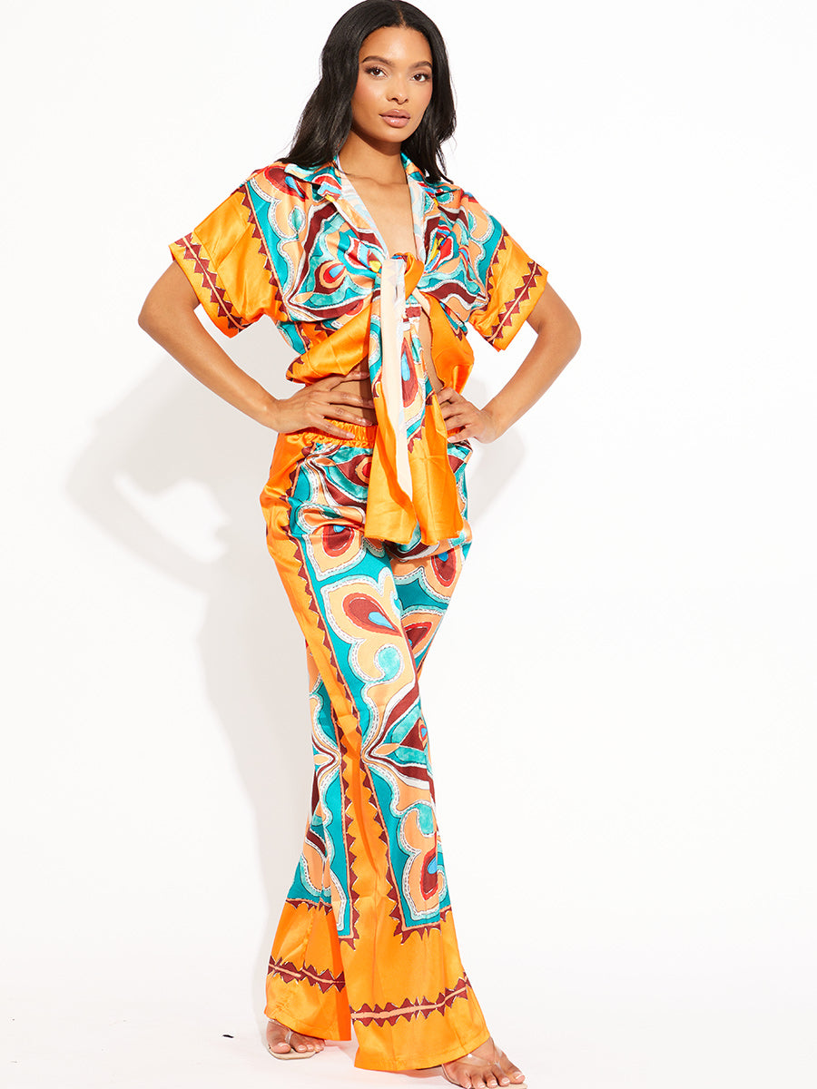 Printed Oversized Blouse & Trouser Satin Co-ord