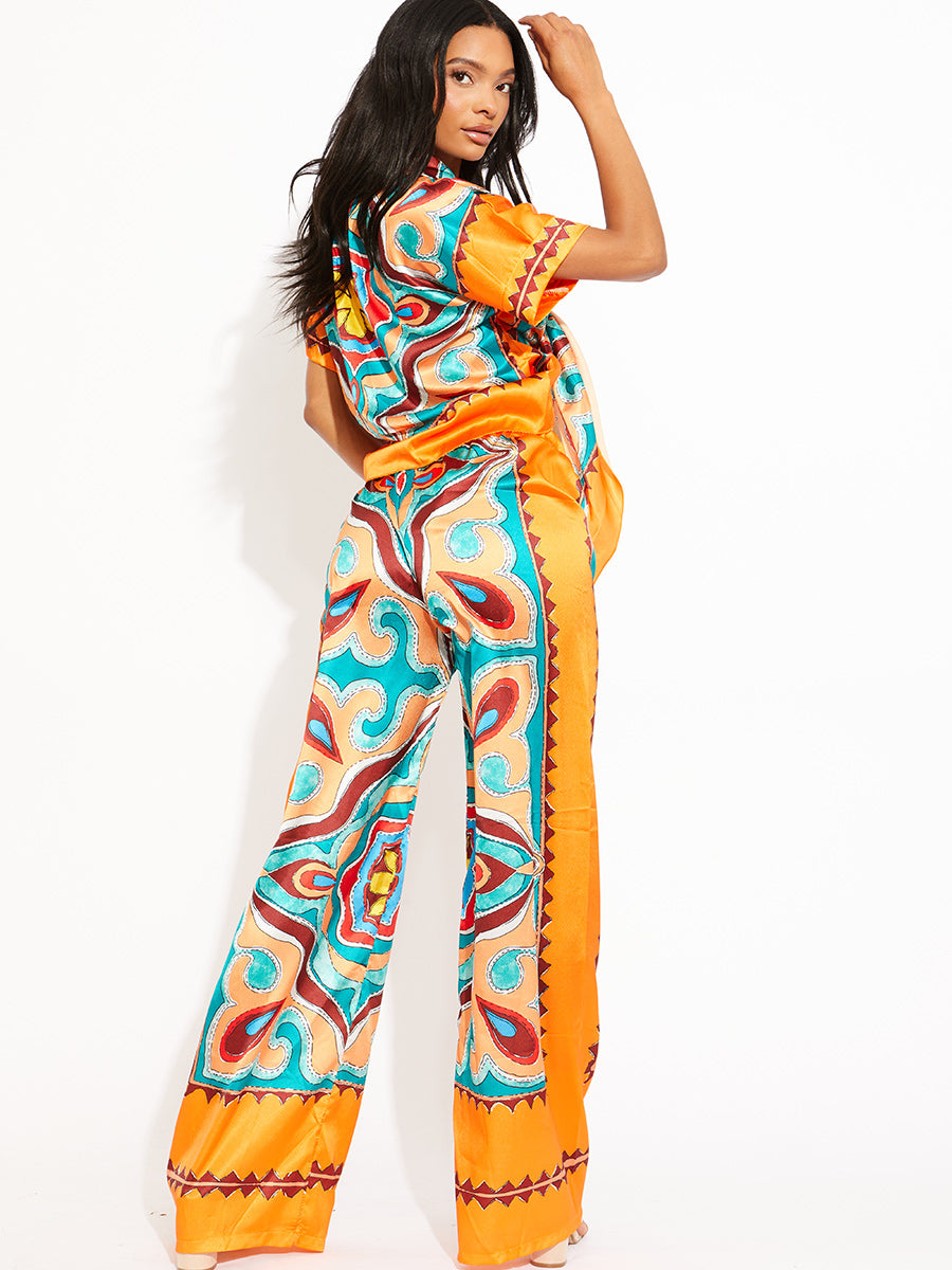 Printed Oversized Blouse & Trouser Satin Co-ord