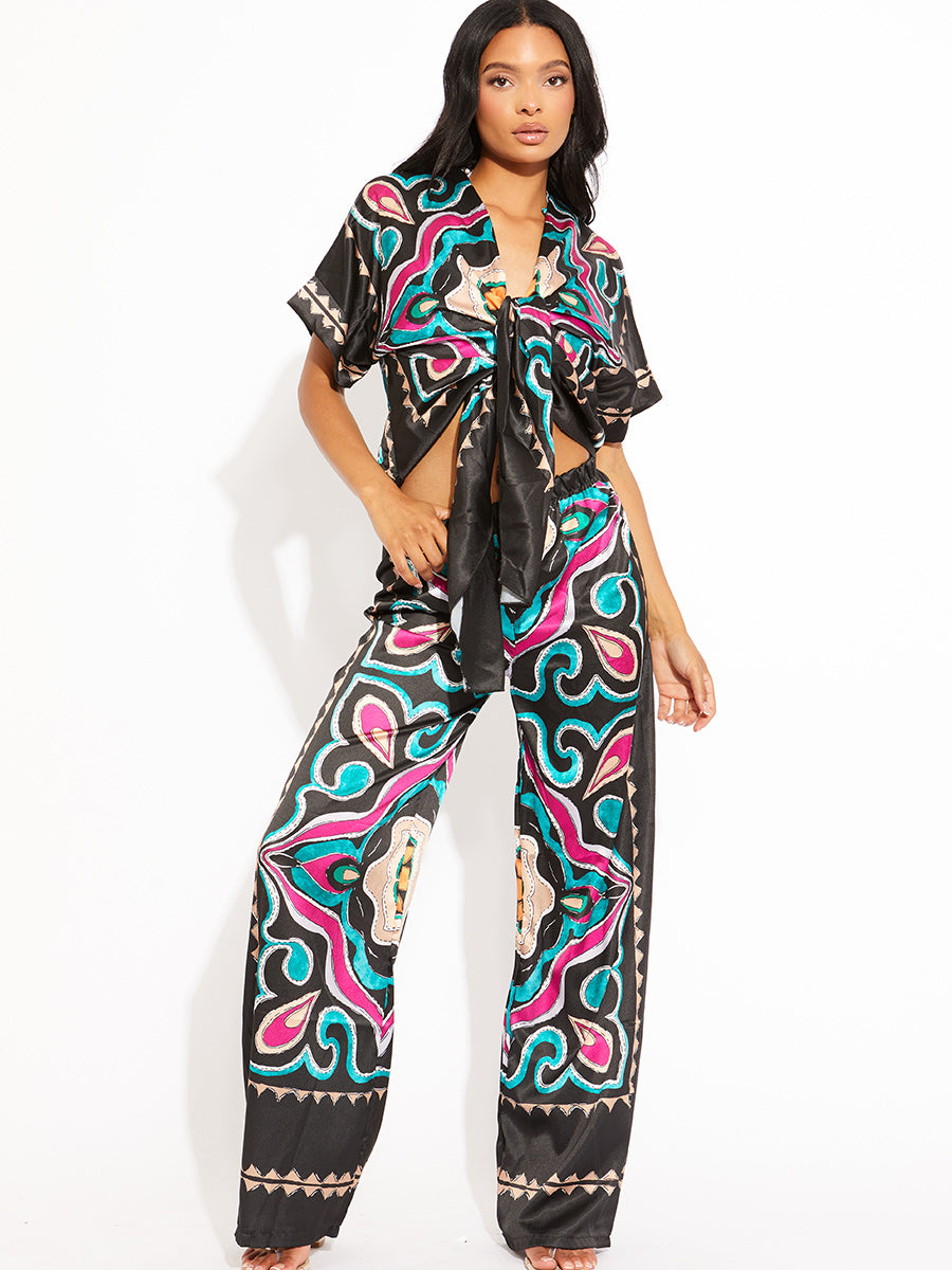 Printed Oversized Blouse & Trouser Satin Co-ord