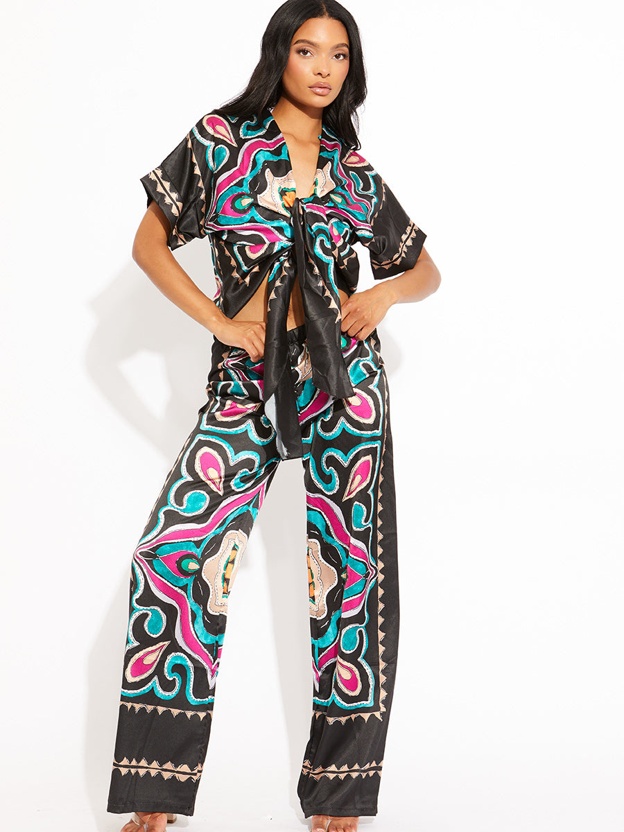 Printed Oversized Blouse & Trouser Satin Co-ord
