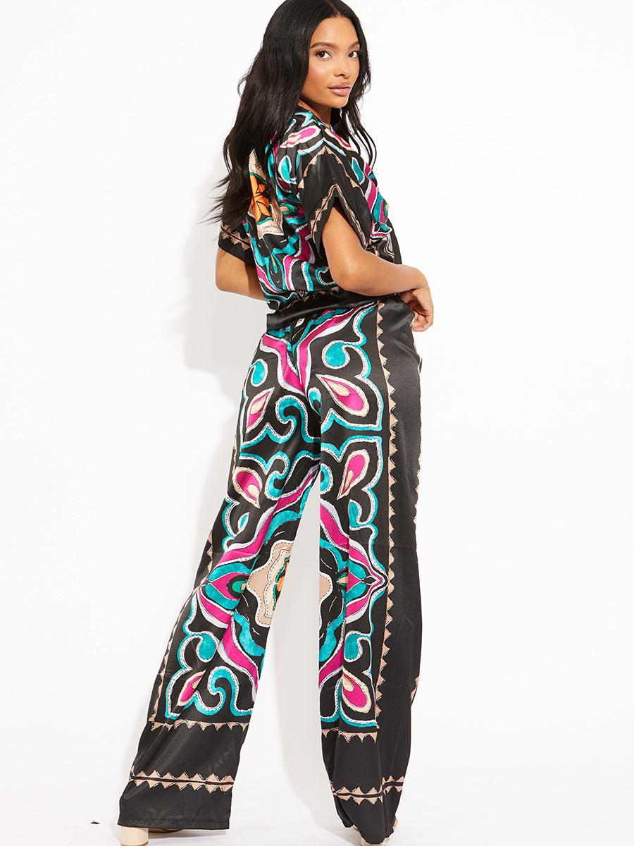 Printed Oversized Blouse & Trouser Satin Co-ord