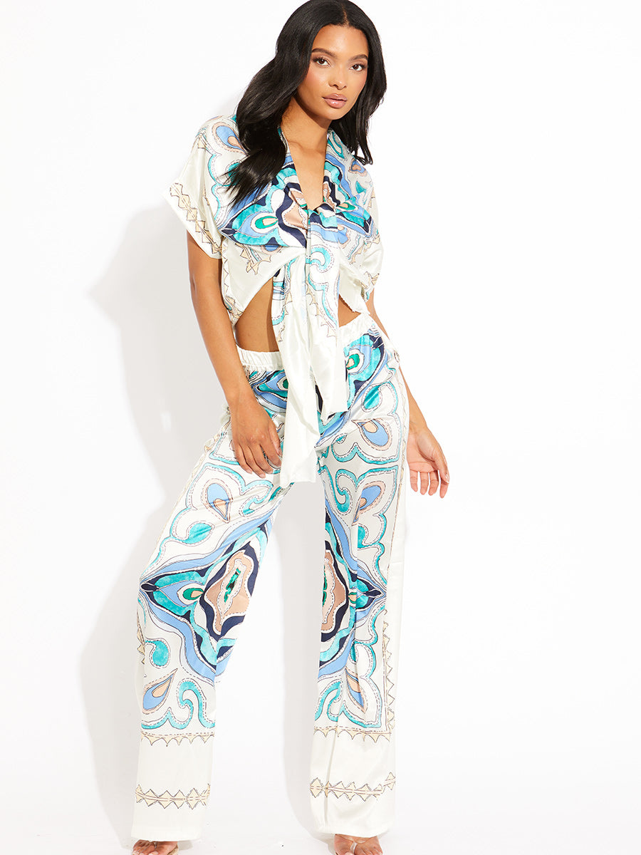 Printed Oversized Blouse & Trouser Satin Co-ord
