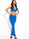 Deep Plunge Halter Crop Top & Maxi Skirt Co-ord