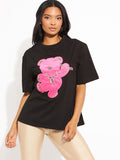 Pink Diamante Bear Oversized Logo T-Shirt