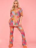 Chevron Printed Oversized Top & Flare Trouser Co-ord