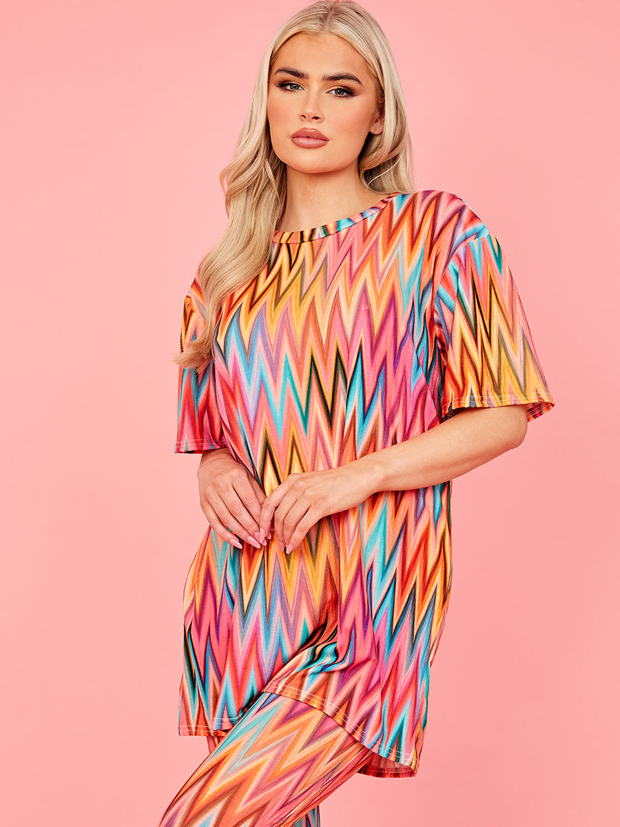 Chevron Printed Oversized Top & Flare Trouser Co-ord