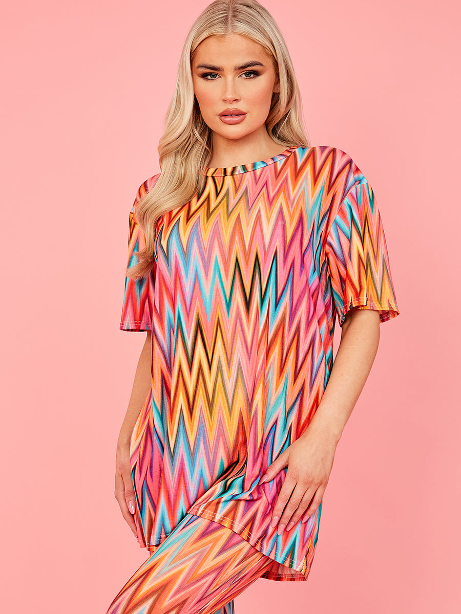 Chevron Printed Oversized Top & Flare Trouser Co-ord