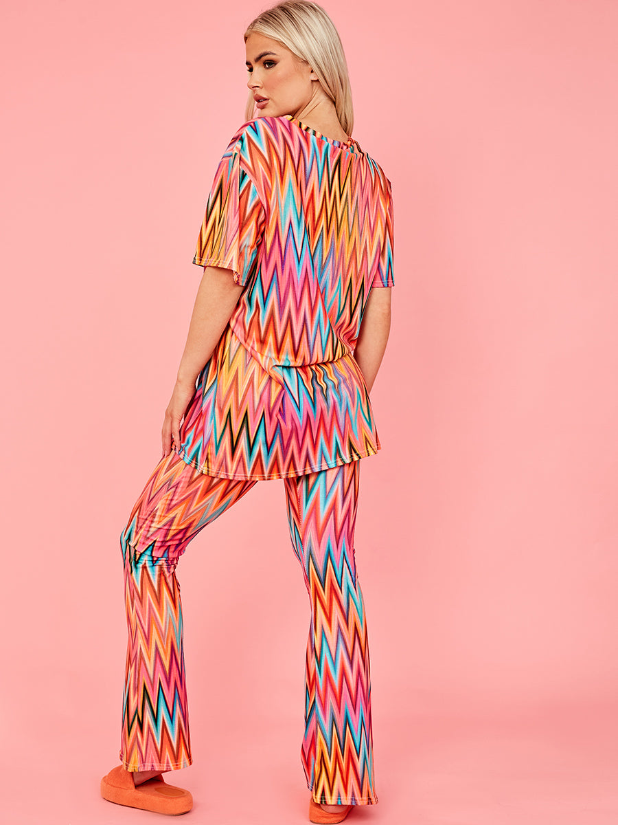 Chevron Printed Oversized Top & Flare Trouser Co-ord