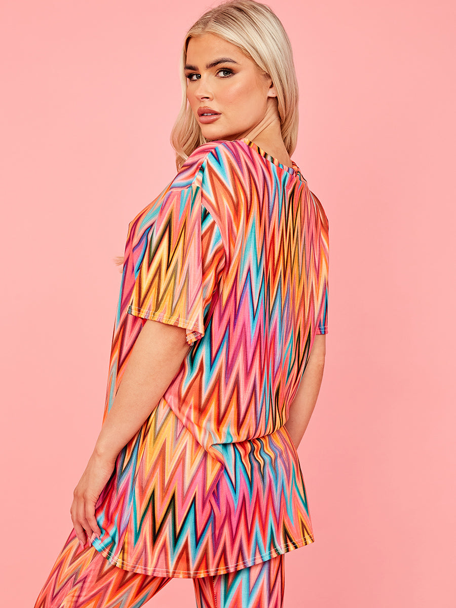 Chevron Printed Oversized Top & Flare Trouser Co-ord