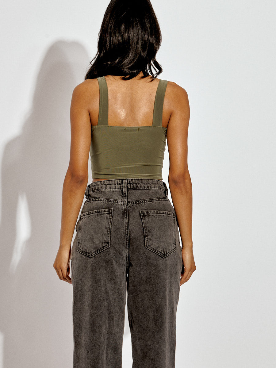 Twist Knot Cut Out Strappy Crop Top