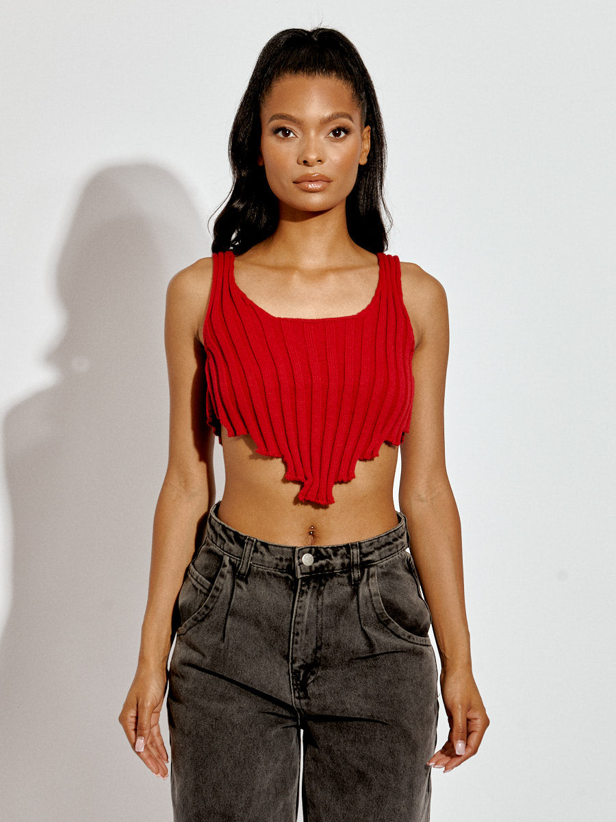 Asymmetric Hem Knitted Vest Crop Top