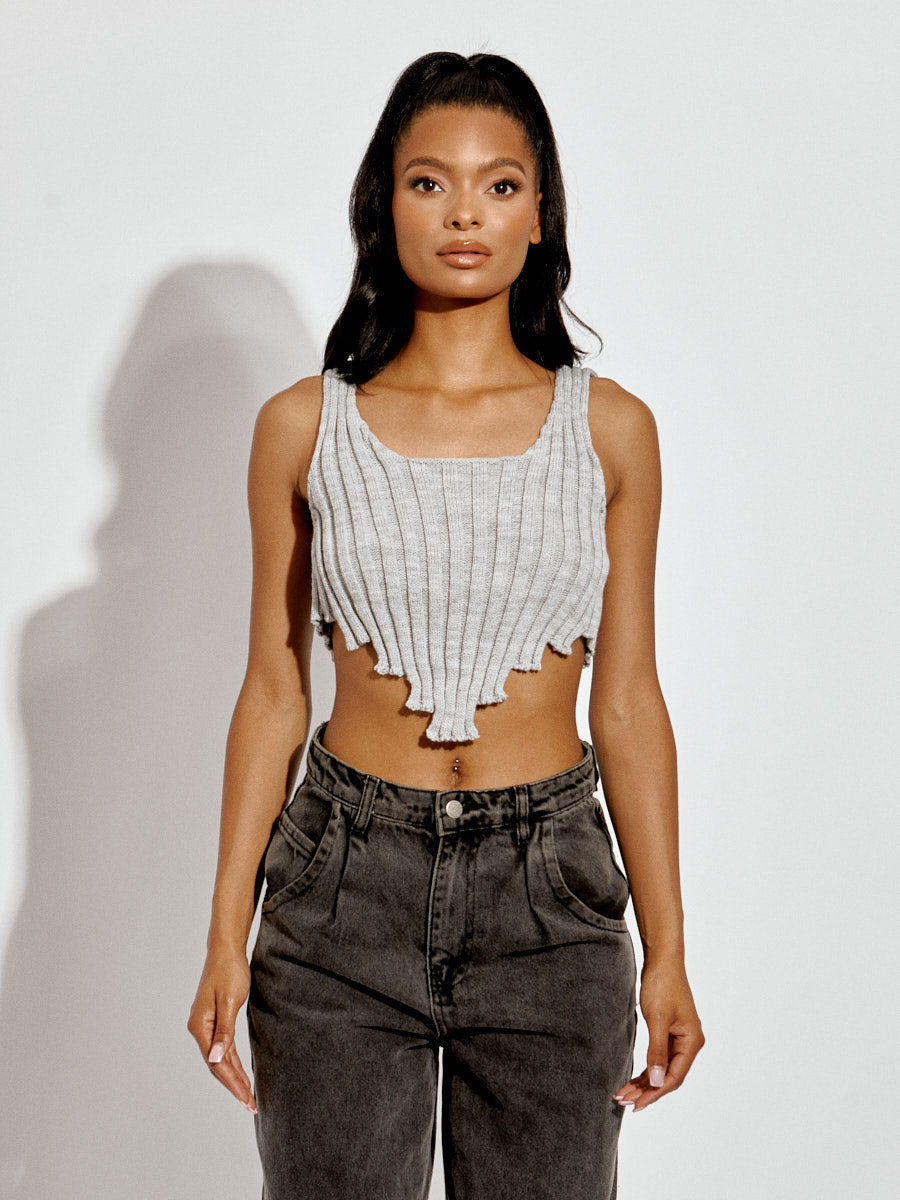 Asymmetric Hem Knitted Vest Crop Top