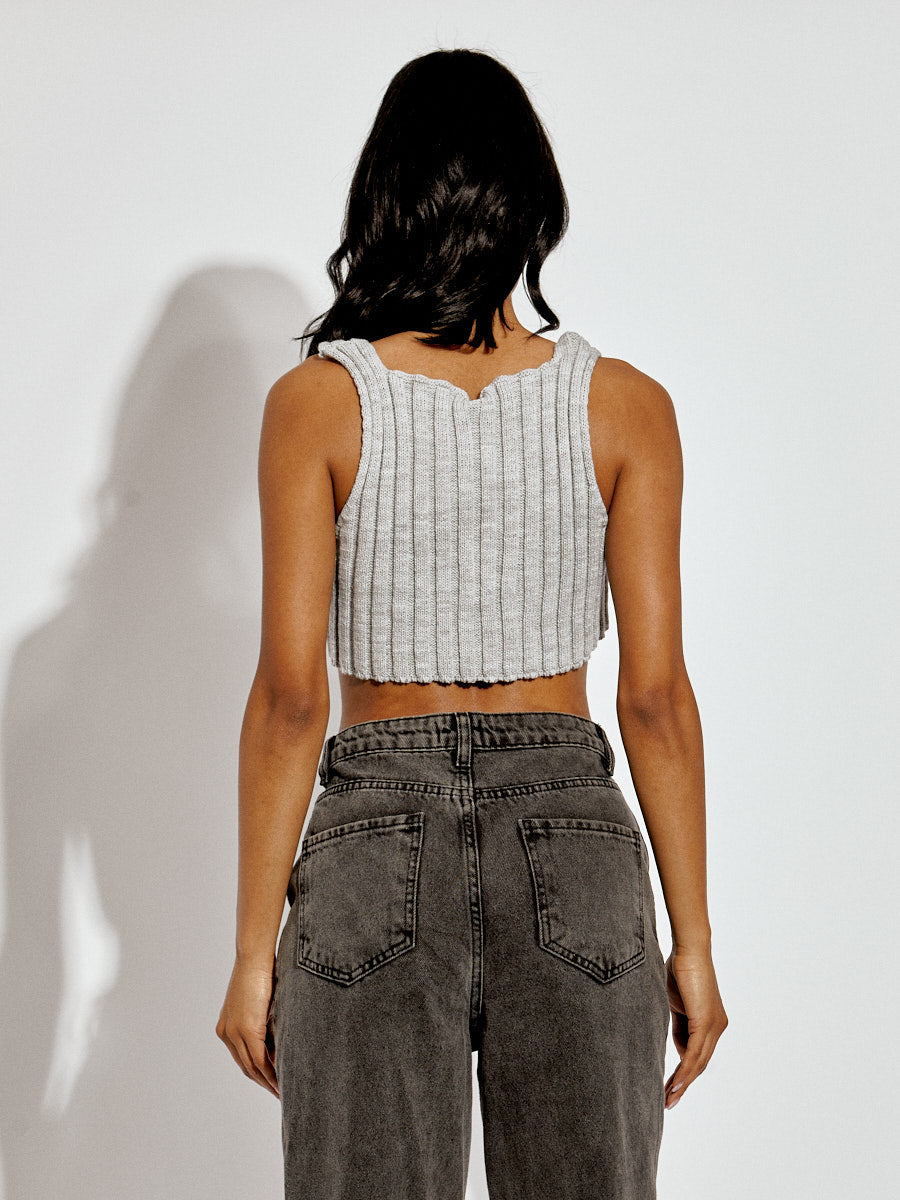 Asymmetric Hem Knitted Vest Crop Top