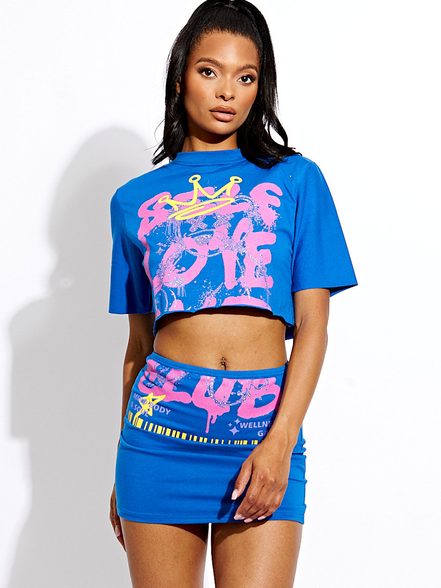 Self Love Club Graphic Crop Top & Skirt Co-ord