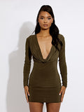 Draped Cowl Neck Slinky Dress