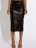 PU Midi Skirt With Detachable Belt