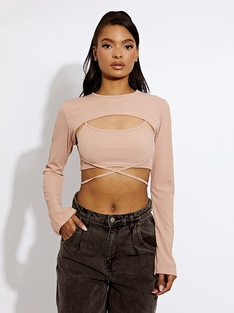 2 Piece Tie Knot Ribbed Crop Top