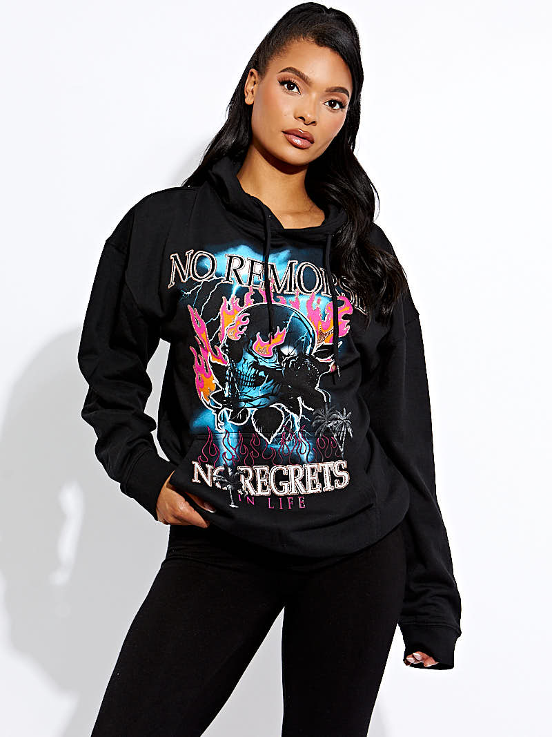 No Remorse Graphic Print Hoodie