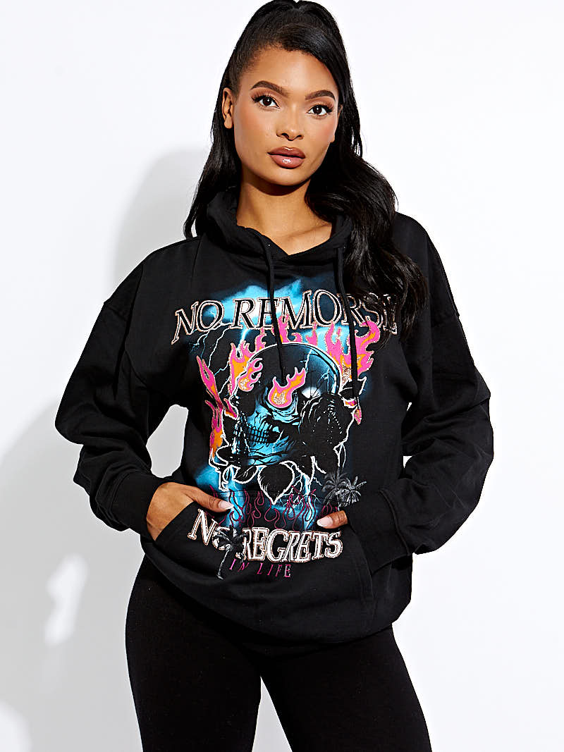 No Remorse Graphic Print Hoodie