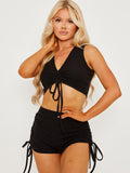 Sleeveless Ruched Crop Top & Shorts Ribbed Co-ord