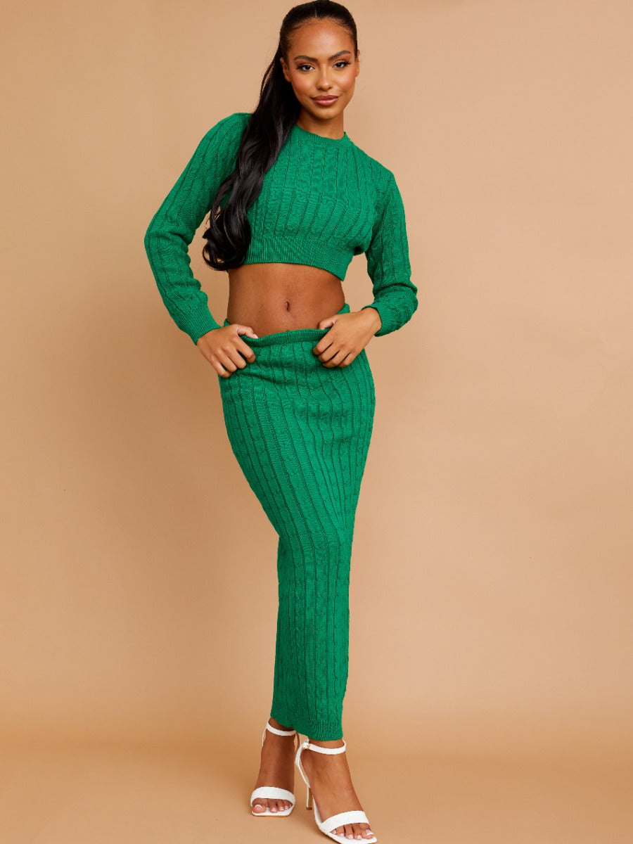 Cable Knit Crop Top & Maxi Skirt Co-ord