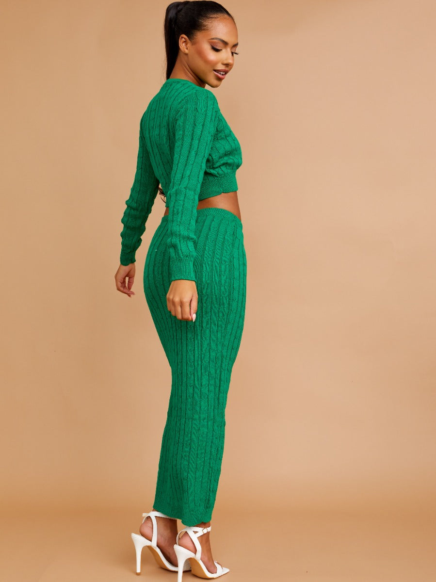 Cable Knit Crop Top & Maxi Skirt Co-ord