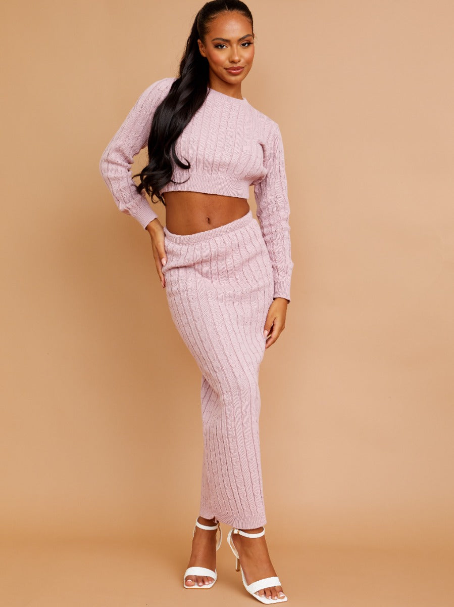 Cable Knit Crop Top & Maxi Skirt Co-ord