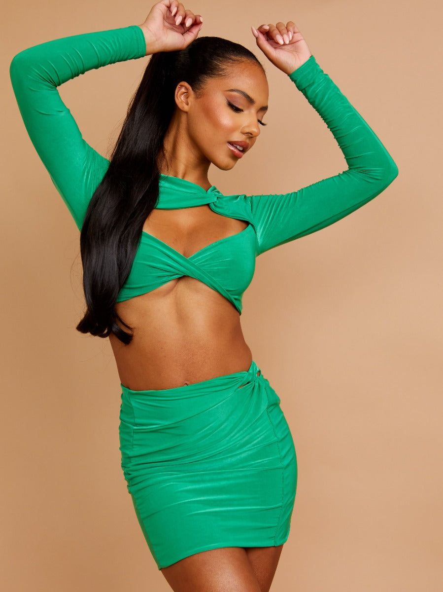 Cut Out Twist Front Crop Top & Skirt Co-ord