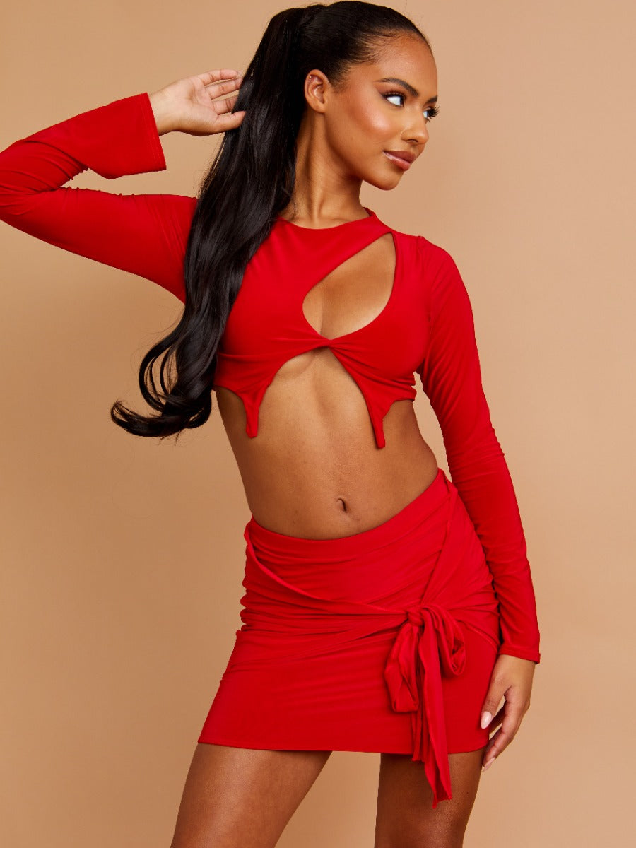 Slinky Cut Out Crop Top & Tie Knot Skirt Co-ord