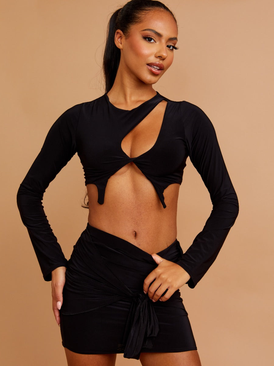 Slinky Cut Out Crop Top & Tie Knot Skirt Co-ord