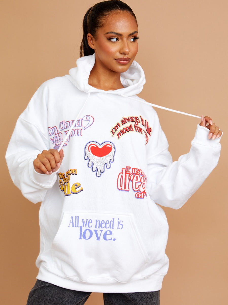 All We Need Is Love Graphic Print Hoodie