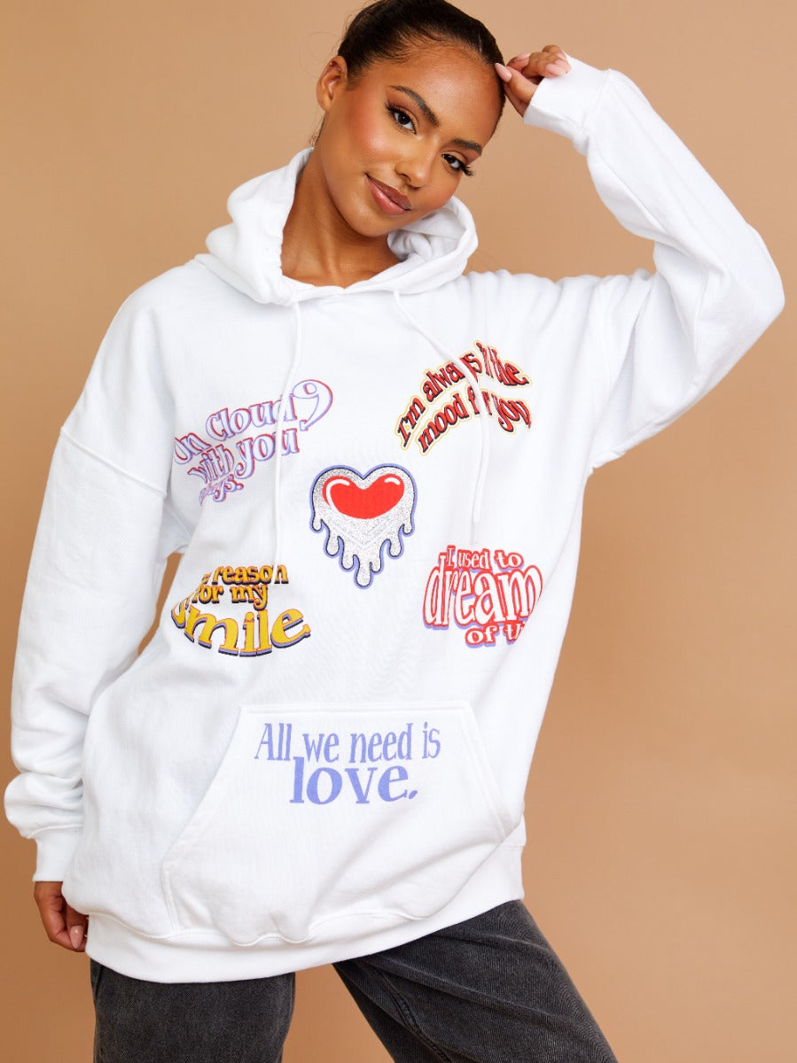 All We Need Is Love Graphic Print Hoodie