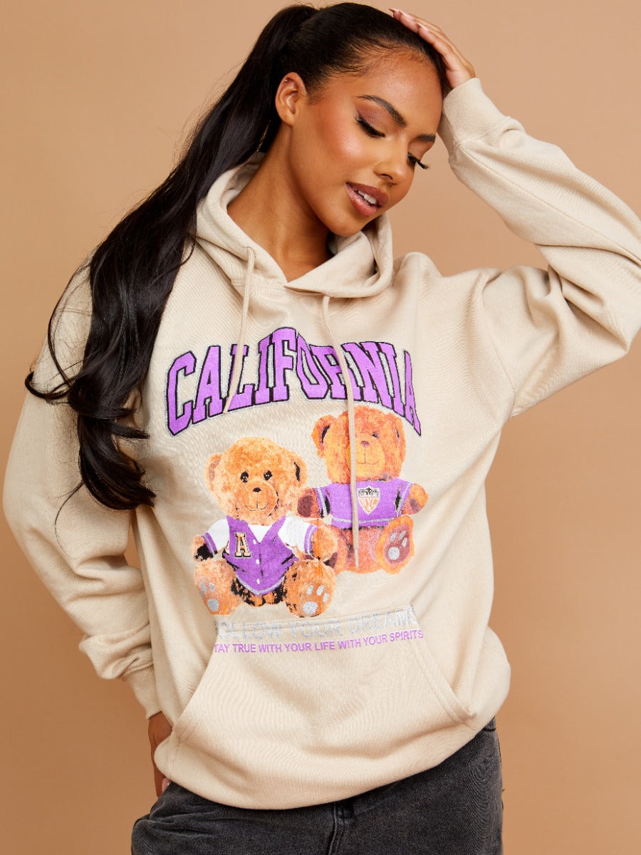 California Teddy Graphic Print Hoodie