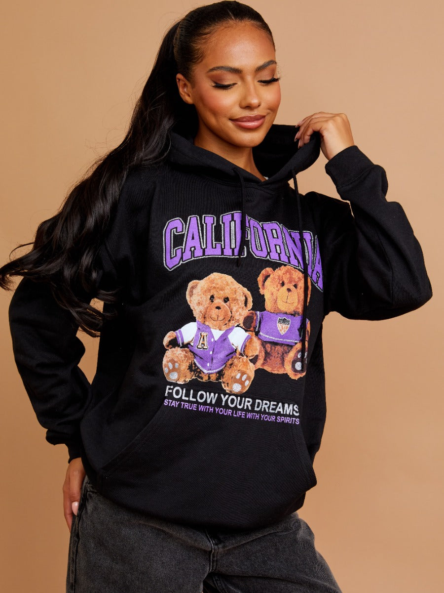California Teddy Graphic Print Hoodie