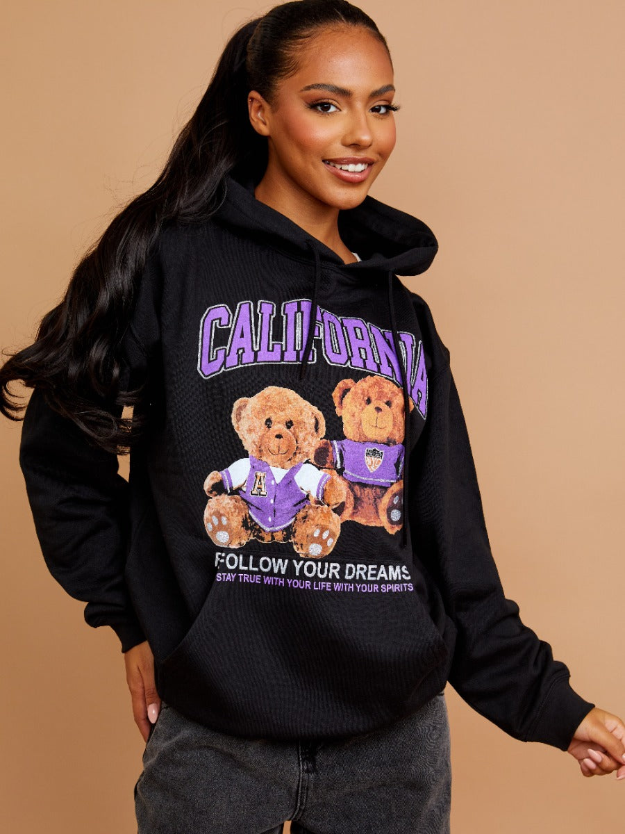 California Teddy Graphic Print Hoodie