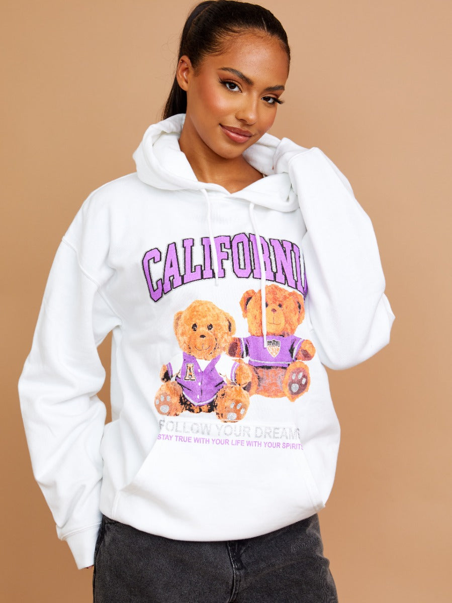 California Teddy Graphic Print Hoodie