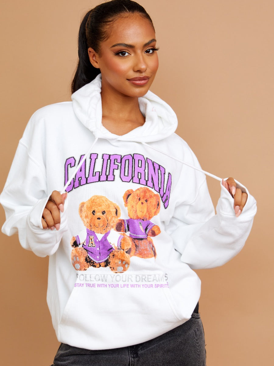 California Teddy Graphic Print Hoodie