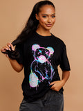 Colour Drip Teddy Graphic Printed T-Shirt