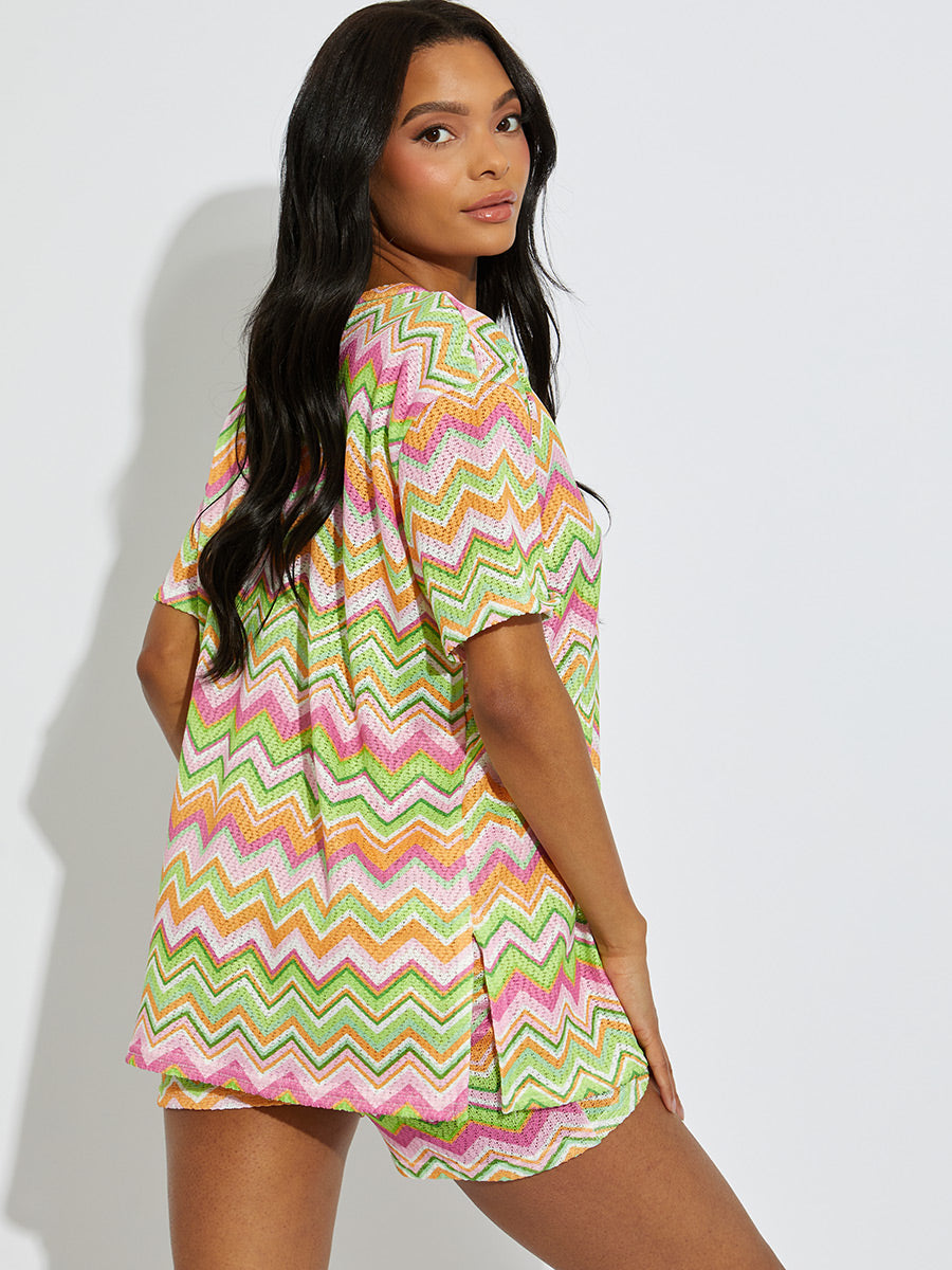 Woven Zig Zag Oversized Top & Shorts Co-ord