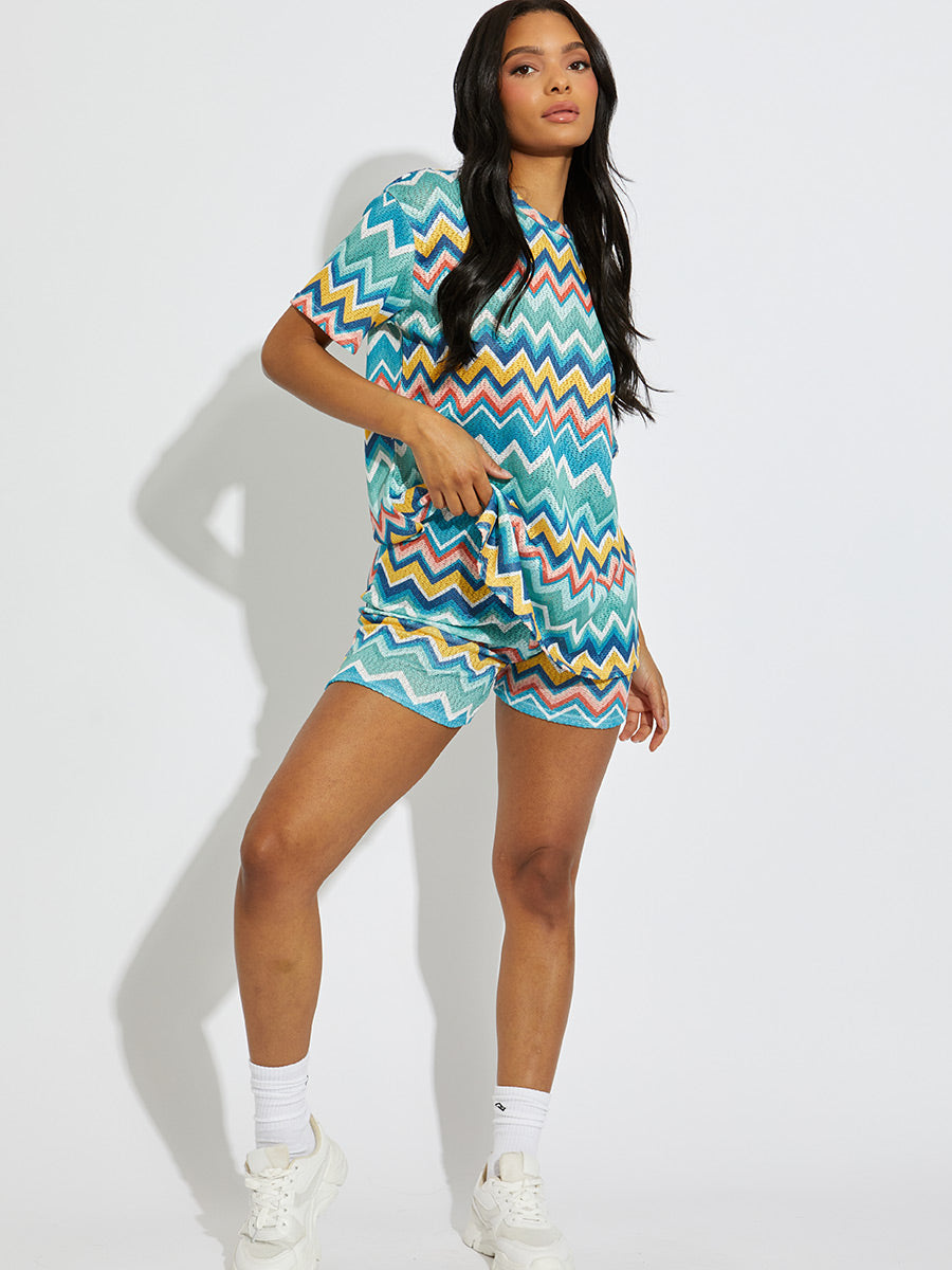 Woven Zig Zag Oversized Top & Shorts Co-ord