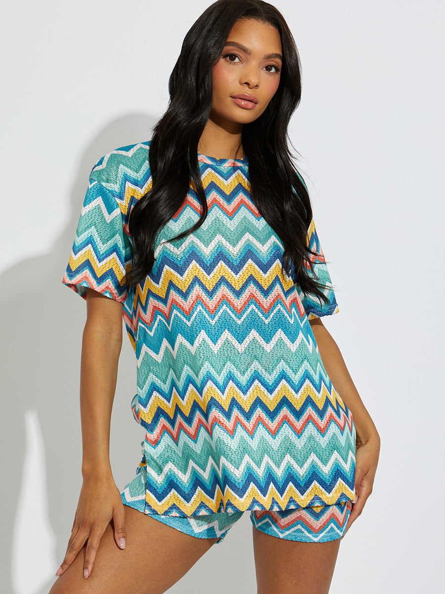 Woven Zig Zag Oversized Top & Shorts Co-ord