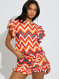 Zig Zag Frill Sleeve Top & Shorts Co-ord