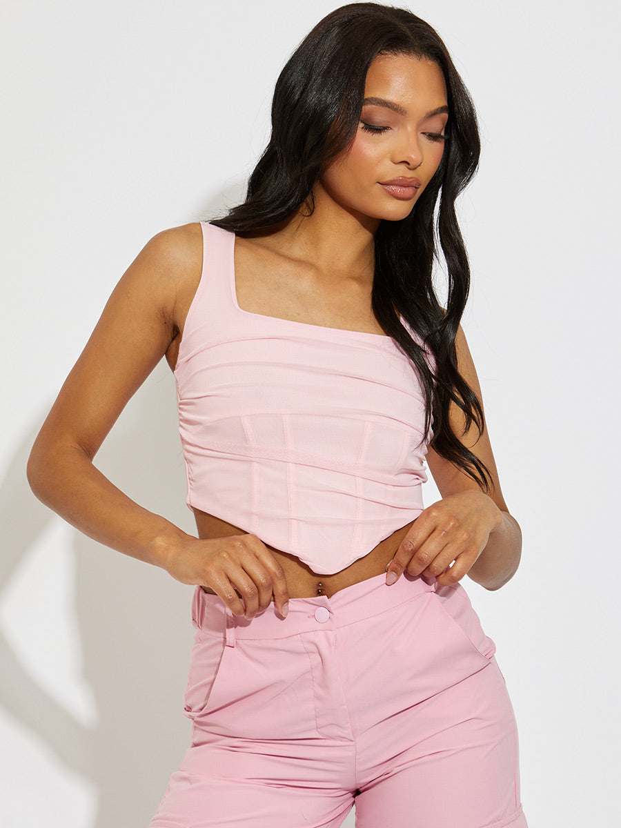 Square Neck Mesh Crop Top