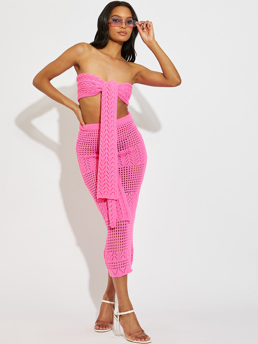 Knitted Tie Knot Bandeau Bralet & Maxi Skirt Co-ord