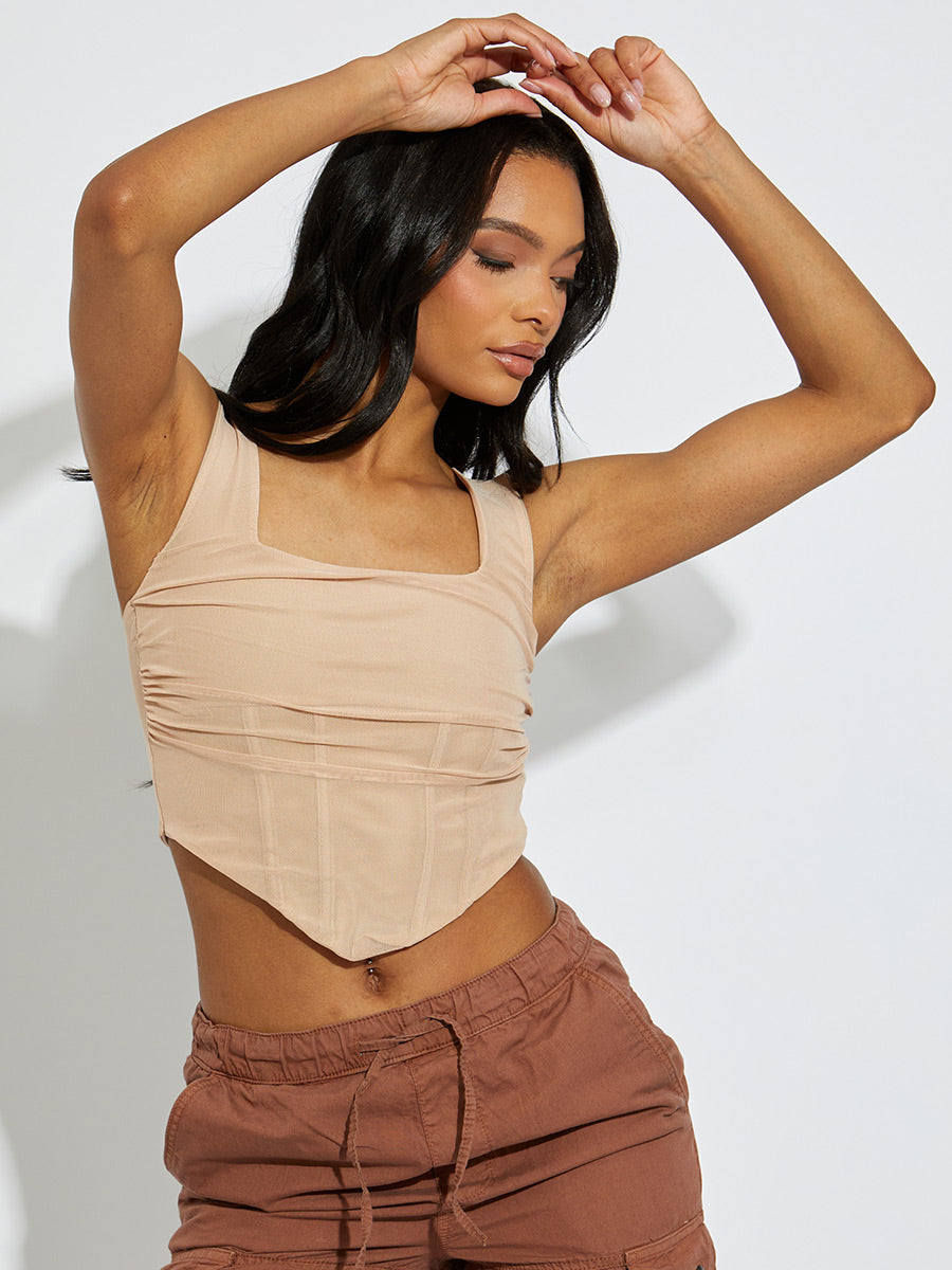 Square Neck Mesh Crop Top