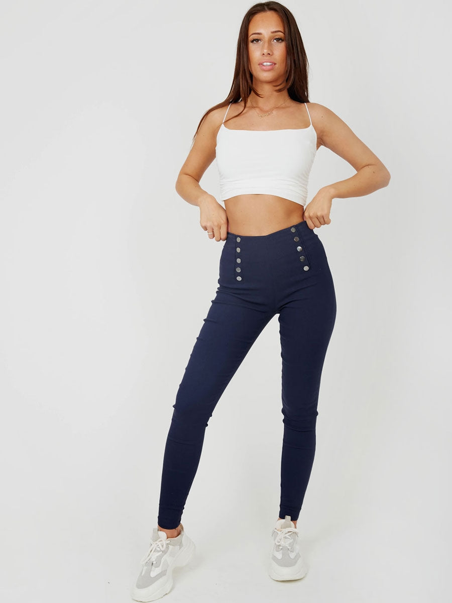Mock Button High Waist Jeggings Multi Pack