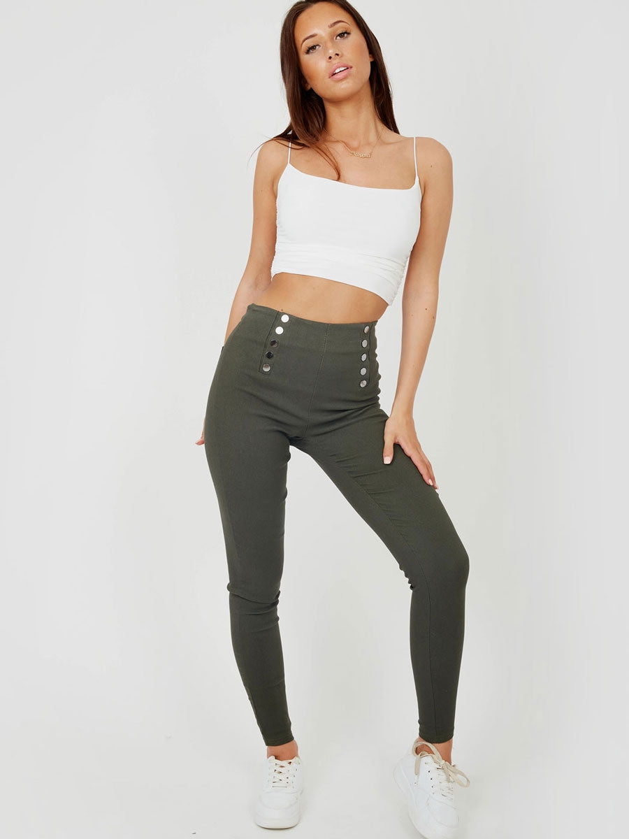 Mock Button High Waist Jeggings Multi Pack
