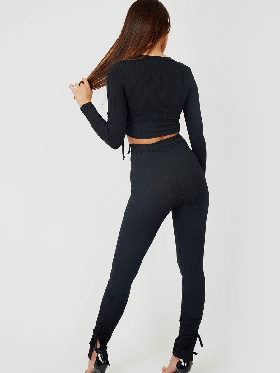 Double Ruched Crop Top & Trouser Ribbed Co-ord