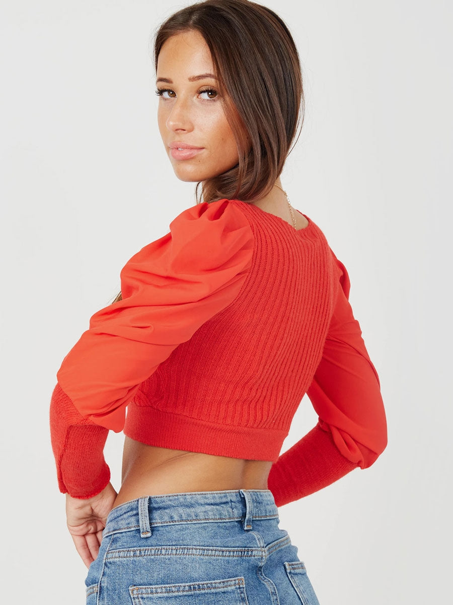 Wrap Front Knitted Ribbed Crop Top